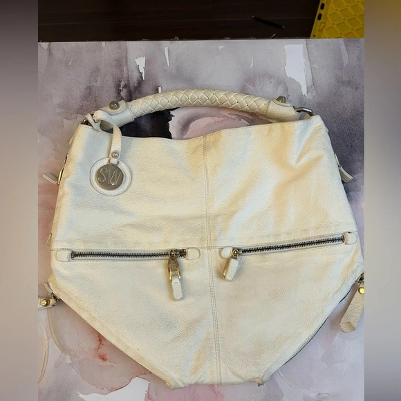 ! Stuart Weitzman cream Leather handbag - Picture 1 of 10